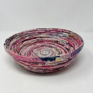 Vietnamese Recycled Paper Bowl Decorative Folded Magazine Pages 10"x 3"